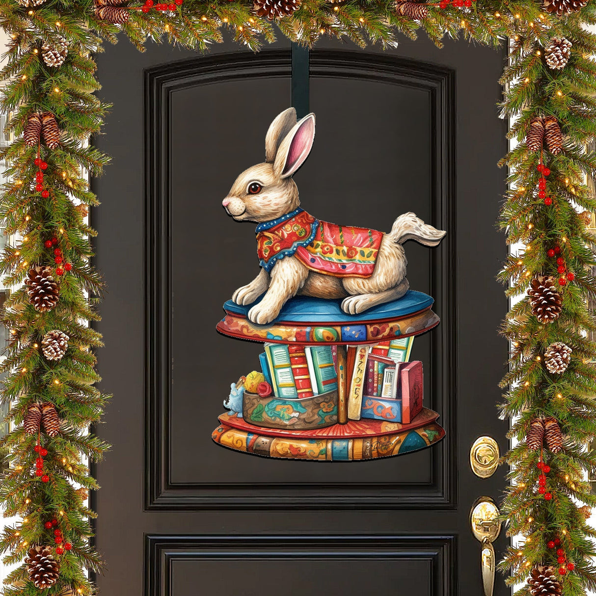 Carousel Bunny with Books Holiday Door Decor by G. Debrekht - Christmas Decor - 8611085H