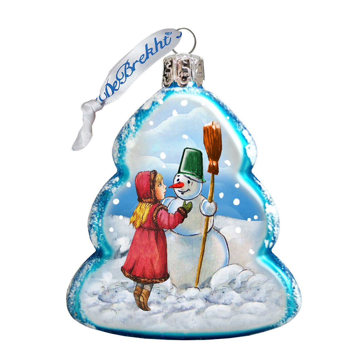 Adorno de vidrio de mercurio con forma de muñeco de nieve jugando de G. DeBrekht - Decoración navideña con muñeco de nieve de Papá Noel - 777386