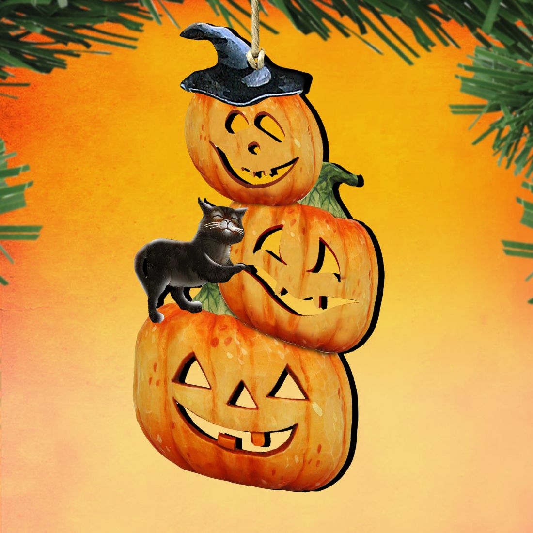Scary Stacking Pumpkins Wooden Ornaments by G. DeBrekht - Thanksgiving Halloween Decor - 8158415