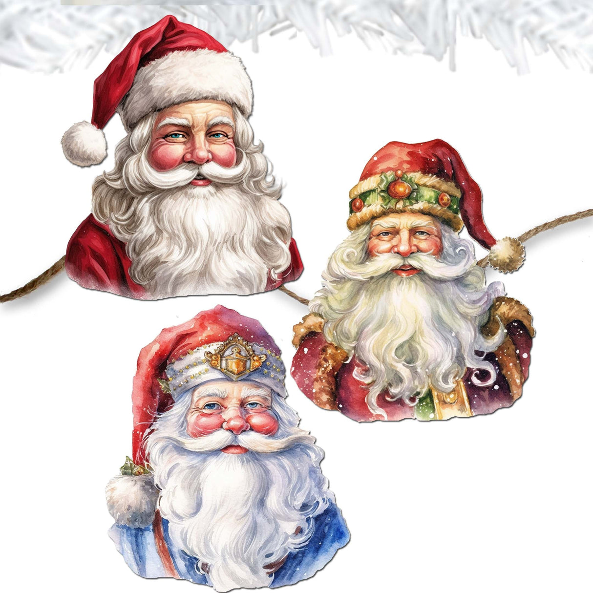 Jolly Santa Faces Decorative Wooden Clip-on Ornaments Set of 3 by G. Debrekht - Christmas Decor - 8091045C-S3