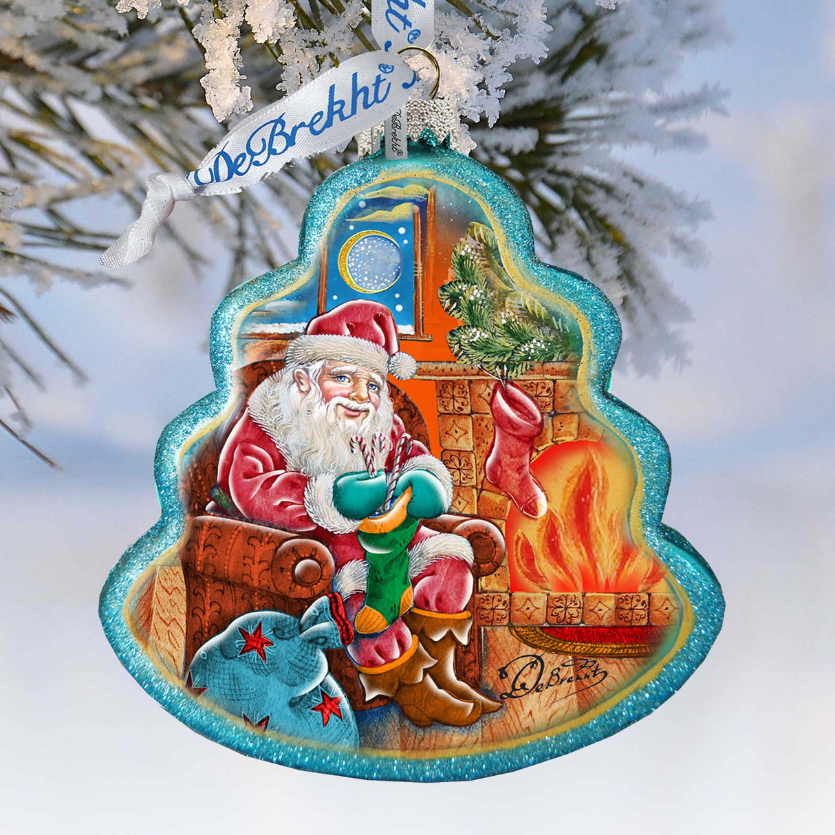 Night Before Christmas Tree Glass Ornament by G. DeBrekht - Christmas Santa Snowman Decor - 762-010