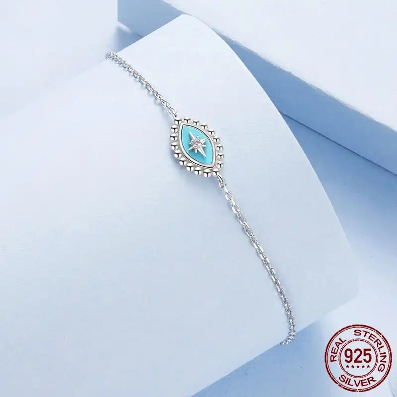 Eight-pointed Stars Devil's Eye Bracelet Sterling Silver White Gold Plated - Lootquake