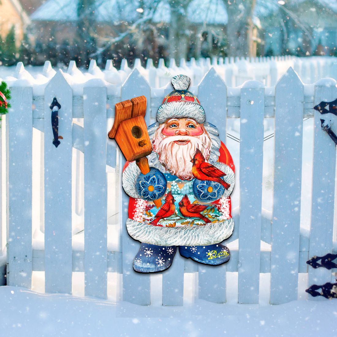 Decoración navideña para puerta con pájaros de G. DeBrekht - Decoración navideña con Papá Noel y muñeco de nieve - 8118023H