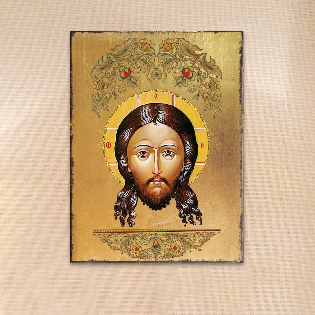 Icono sagrado ortodoxo religioso de madera bañado en oro de la Santa Faz - Decoración inspiradora - 85018