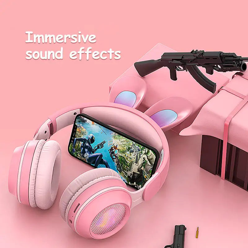 Rabbit Ear Headphones Wireless Luminous Extendable Wheat Headphones - Lootquake