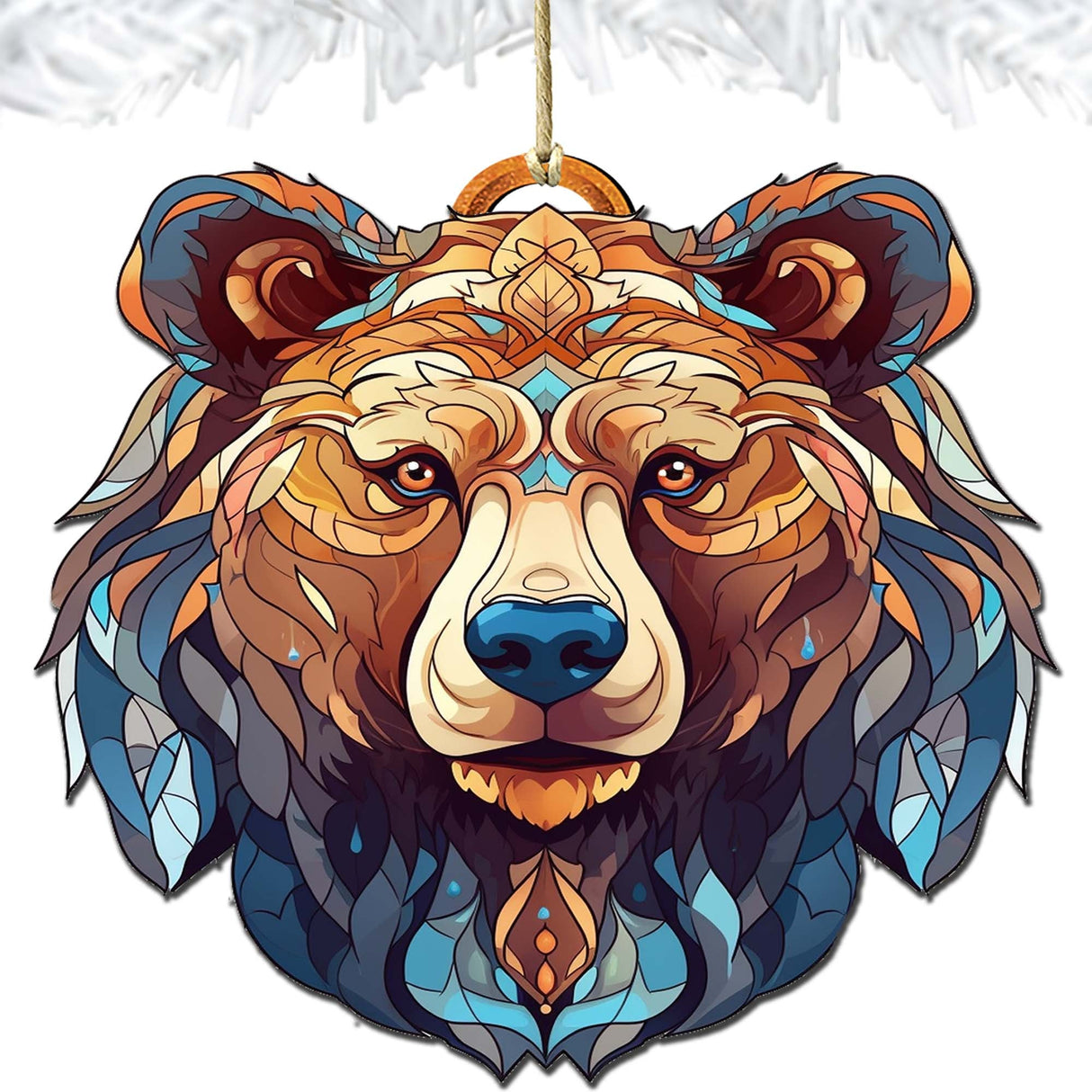 Stained Glass Design Bear Face Wooden Ornaments by G.Debrekht - Wildlife Holiday Decor - 8710124-1