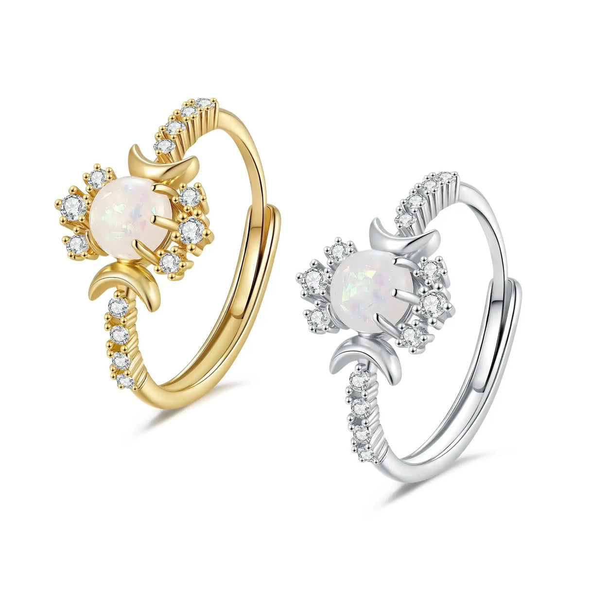 Platinum Round White Opal Glossy Double Moon Edge - Lootquake