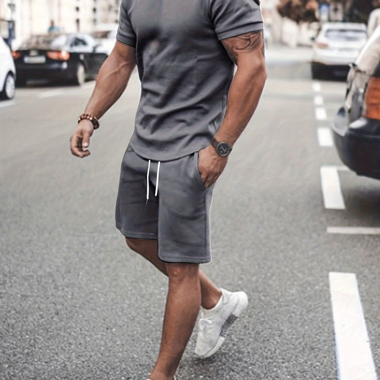 Men's Outfit, Solid Casual Crew Neck Short Sleeve T-Shirt & Drawstring Shorts 2-piece Set For Summer Outdoor Activities - Lootquake