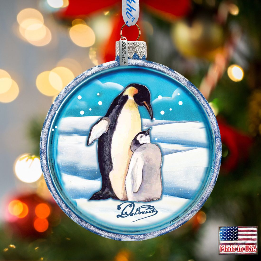 Penguin Pals Cut Ball Glass Ornament by G. DeBrekht - Wildlife Holiday Decor - 764-001