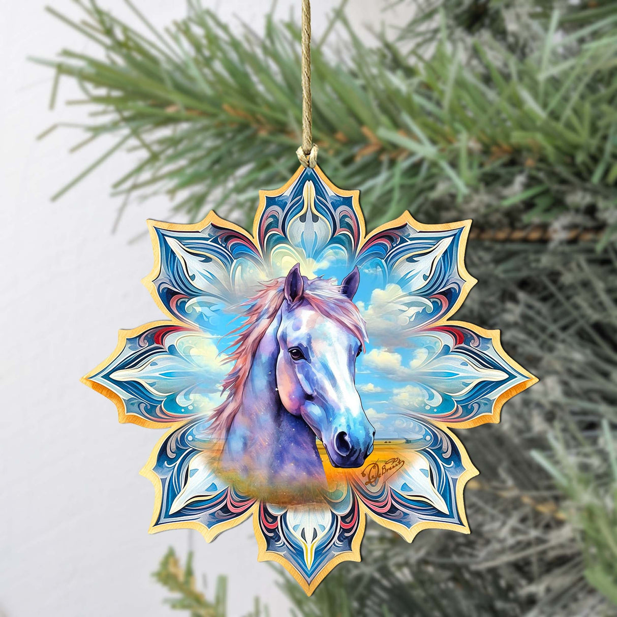 Adornos de madera con forma de copo de nieve de caballo blanco de G. Debrekht - Decoración de vida silvestre - 8688433