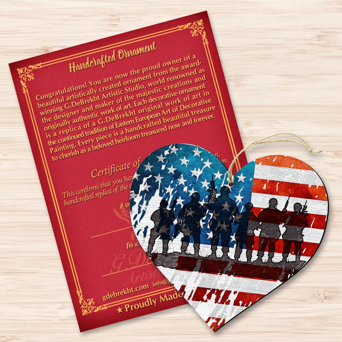 USA Military Heart Wooden Ornaments - American Christmas Decor - 8187130