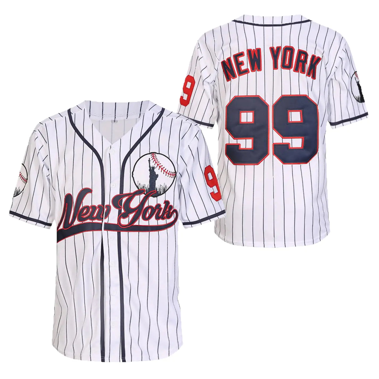 Stitched New York 99 Baseball Jerseys Shirts Hip Hop Button Down Mens Clothing for Party Xmas Gift (White PinstripedL) - Lootquake