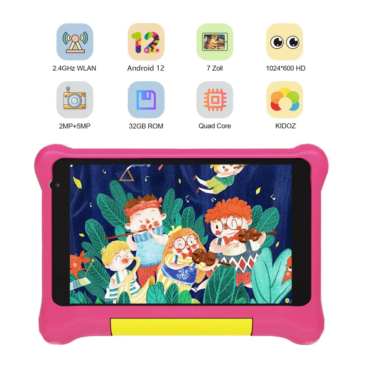 Tablette enfant TK707 7 pouces Android 13 Quad Core 5 Go RAM 32 Go ROM 128 Go extensible WiFi Bluetooth Cadeau enfant Logiciel pour enfants Manette de jeu