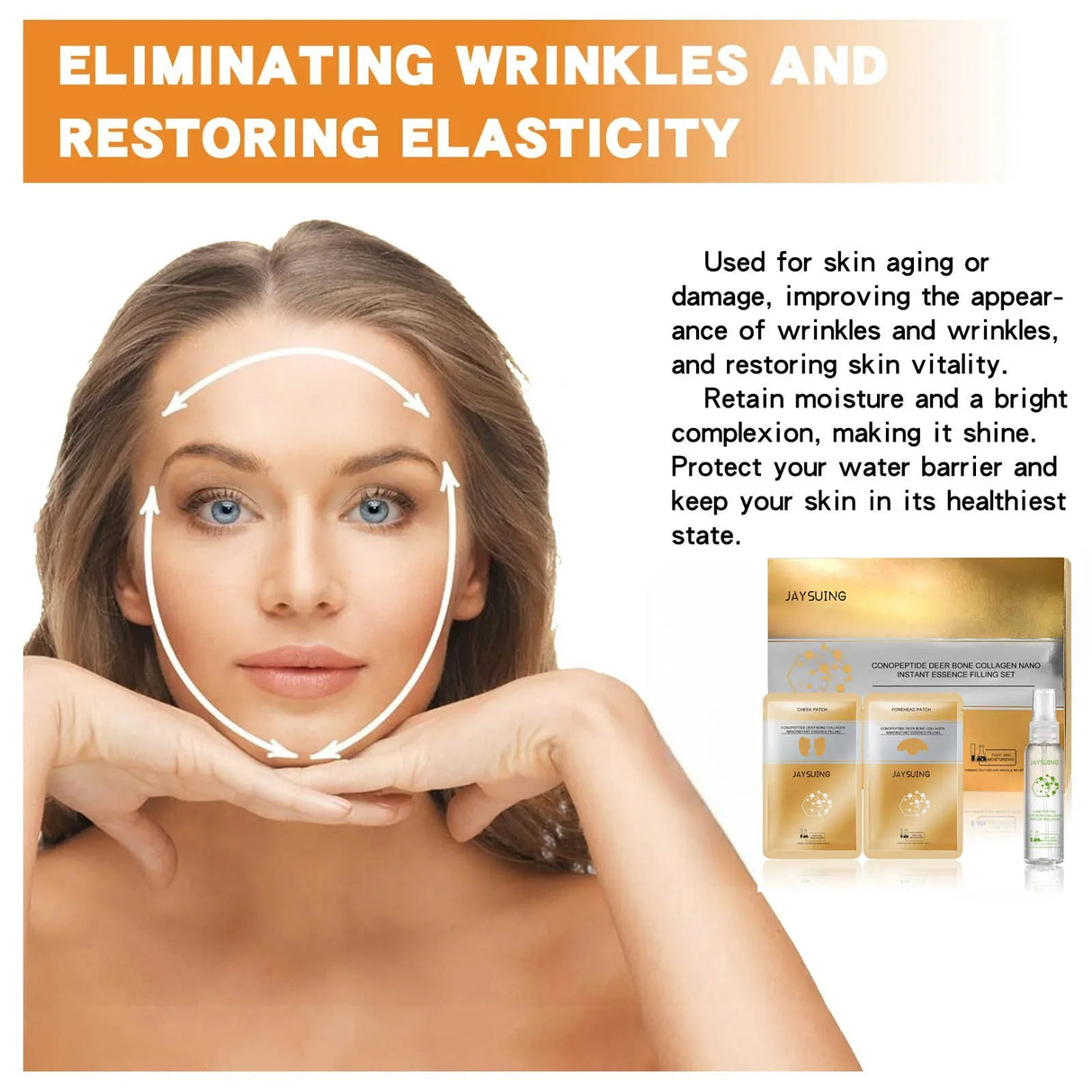 Kit de esencia de colágeno con péptidos de hueso de ciervo, antienvejecimiento, diluye manchas oscuras, líneas finas, reduce poros, blanquea y reafirma, rellena el rostro.