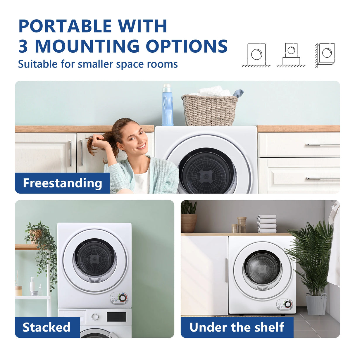 Sèche-linge compact SIMZLIFE 110 V 850 W, capacité de 1,5 pi³, cuve en acier inoxydable, pour camping-cars et appartements, 3 modes de séchage