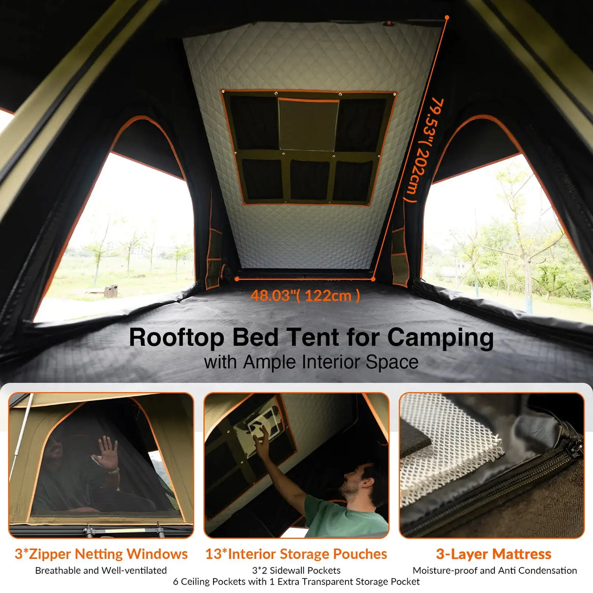 Adventurer Plus Rooftop Tent Hardshell with Side Awning, Air Conditioner Outlet with Bracket, Replaceable Rain Flies - Lootquake