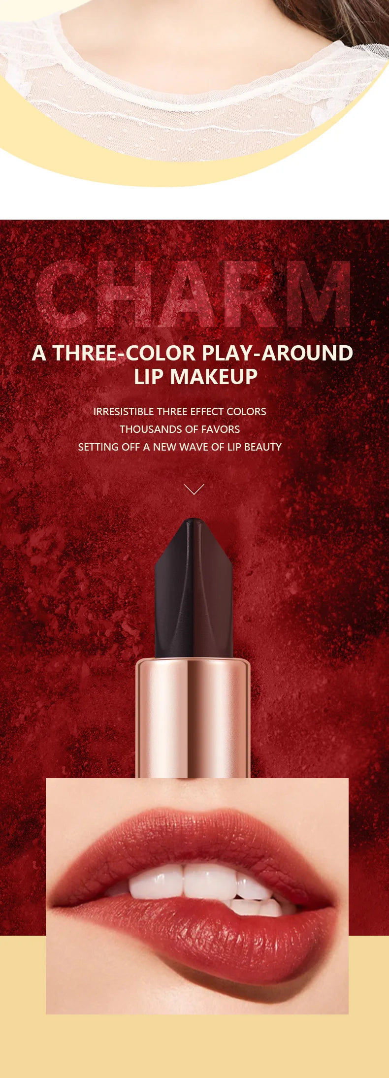 Ocheal Satin-Like Color-Holding Tri-Color Lipstick Waterproof Long Lasting Liquid Lipstick Tint Moisturizing Tear Off Lip Stain