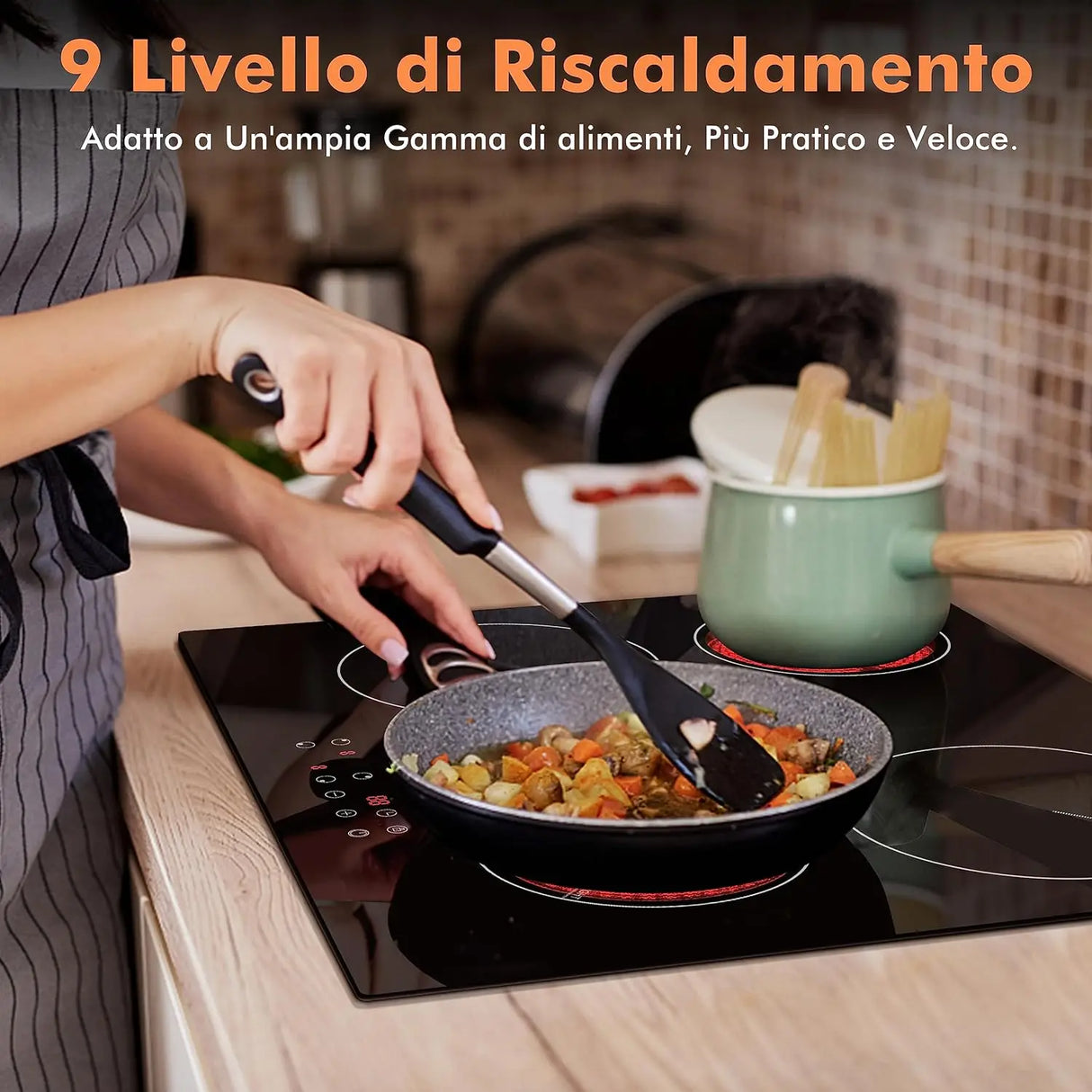 Plaque de cuisson vitrocéramique Karinear 60 cm, 4 zones, 6 000 W, encastrable, 220-240 V, sans prise, verrouillage de sécurité, minuterie, commandes tactiles