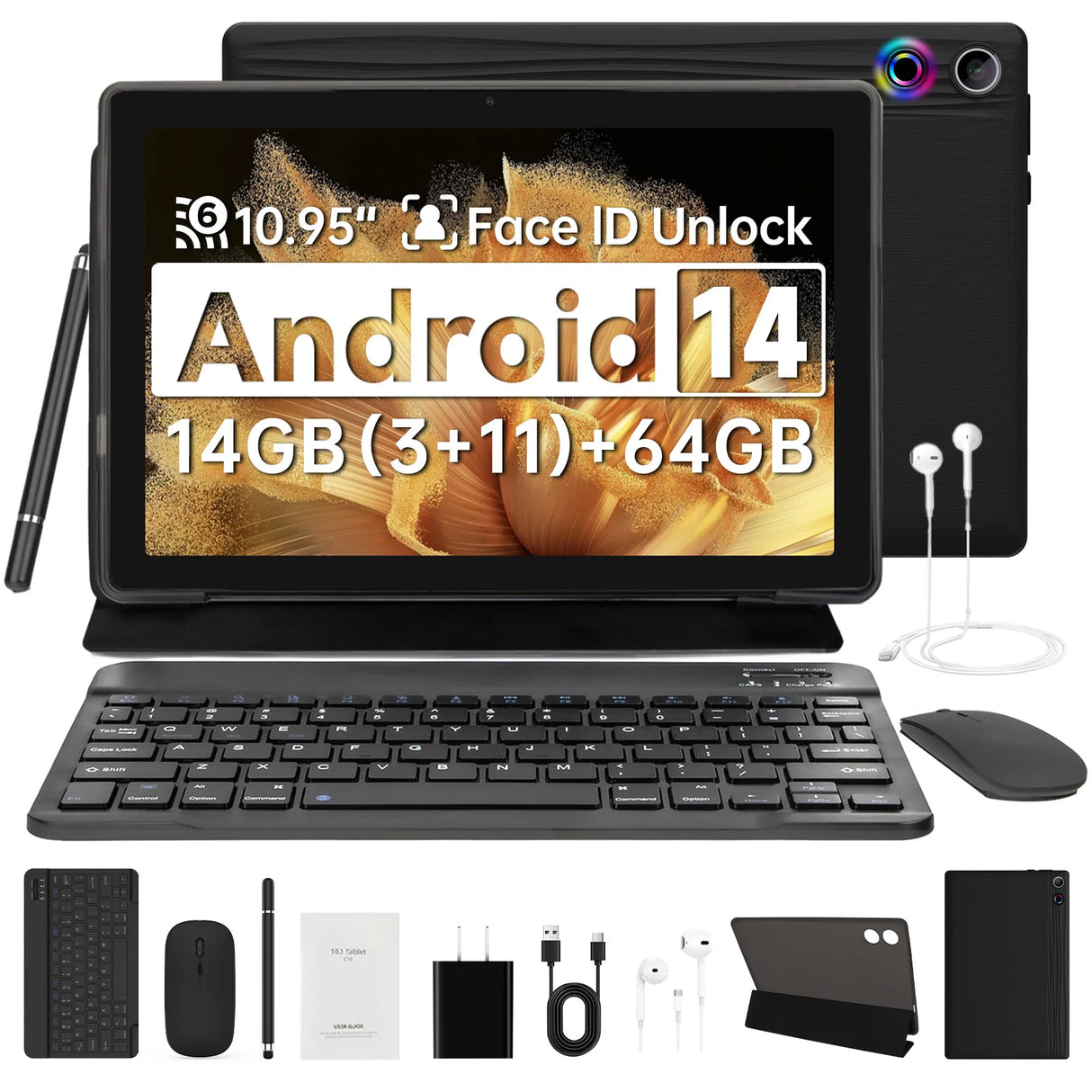 Tableta A7L de 10,1 pulgadas con Android 14, 14 GB de RAM, 64 GB de ROM, procesador de ocho núcleos, HD IPS, WiFi, funda protectora, lápiz, teclado, ratón, auriculares, PC