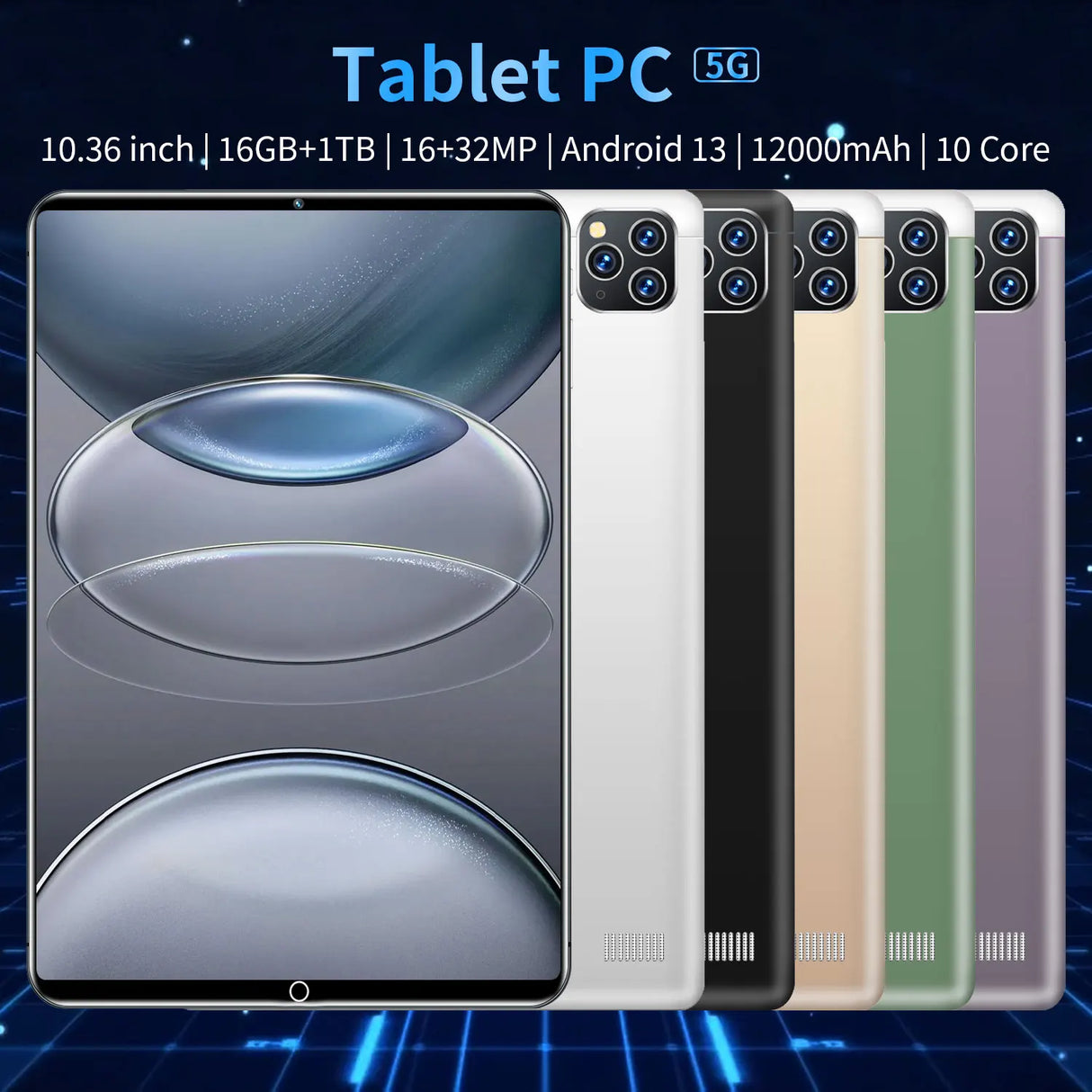 Tablette Android 13.0 de 10,36 pouces, version mondiale 2025, 16 Go de RAM, 1 To de ROM, 16 MP, 32 MP, 12 000 mAh, réseau Bluetooth, 5G, Wi-Fi