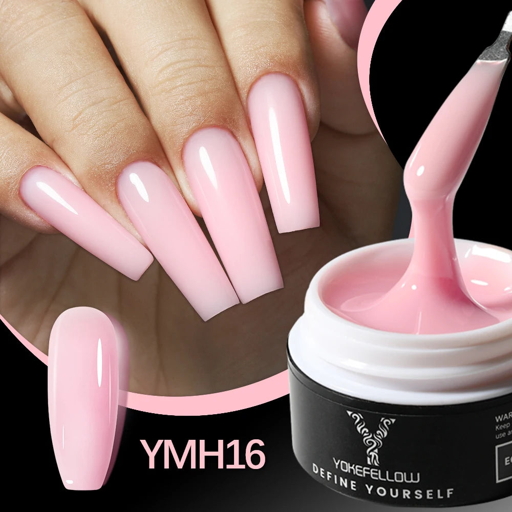 Esmalte de uñas en gel YOKEFELLOW de 15 g, color rosa nude, transparente, para construcción, extensión, remojo, UV LED, acrílico.