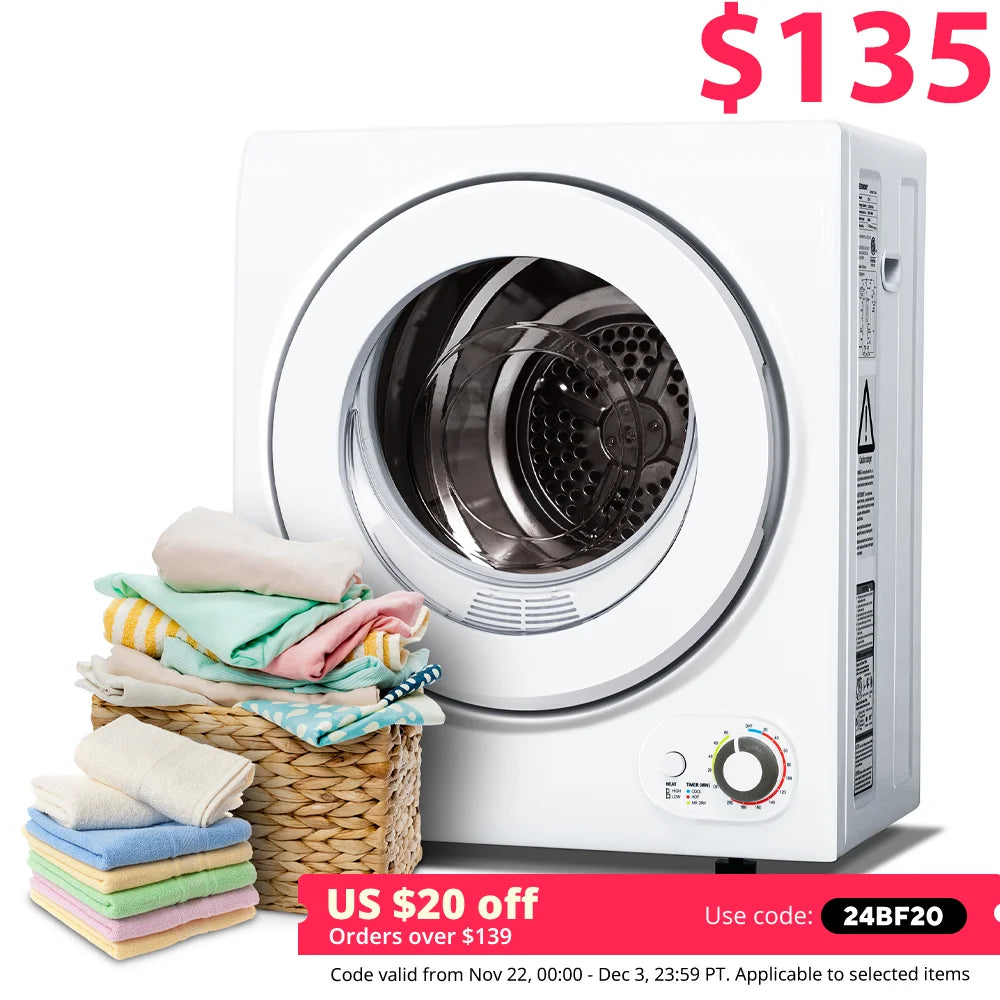 Sèche-linge compact SIMZLIFE 110 V 850 W, capacité de 1,5 pi³, cuve en acier inoxydable, pour camping-cars et appartements, 3 modes de séchage