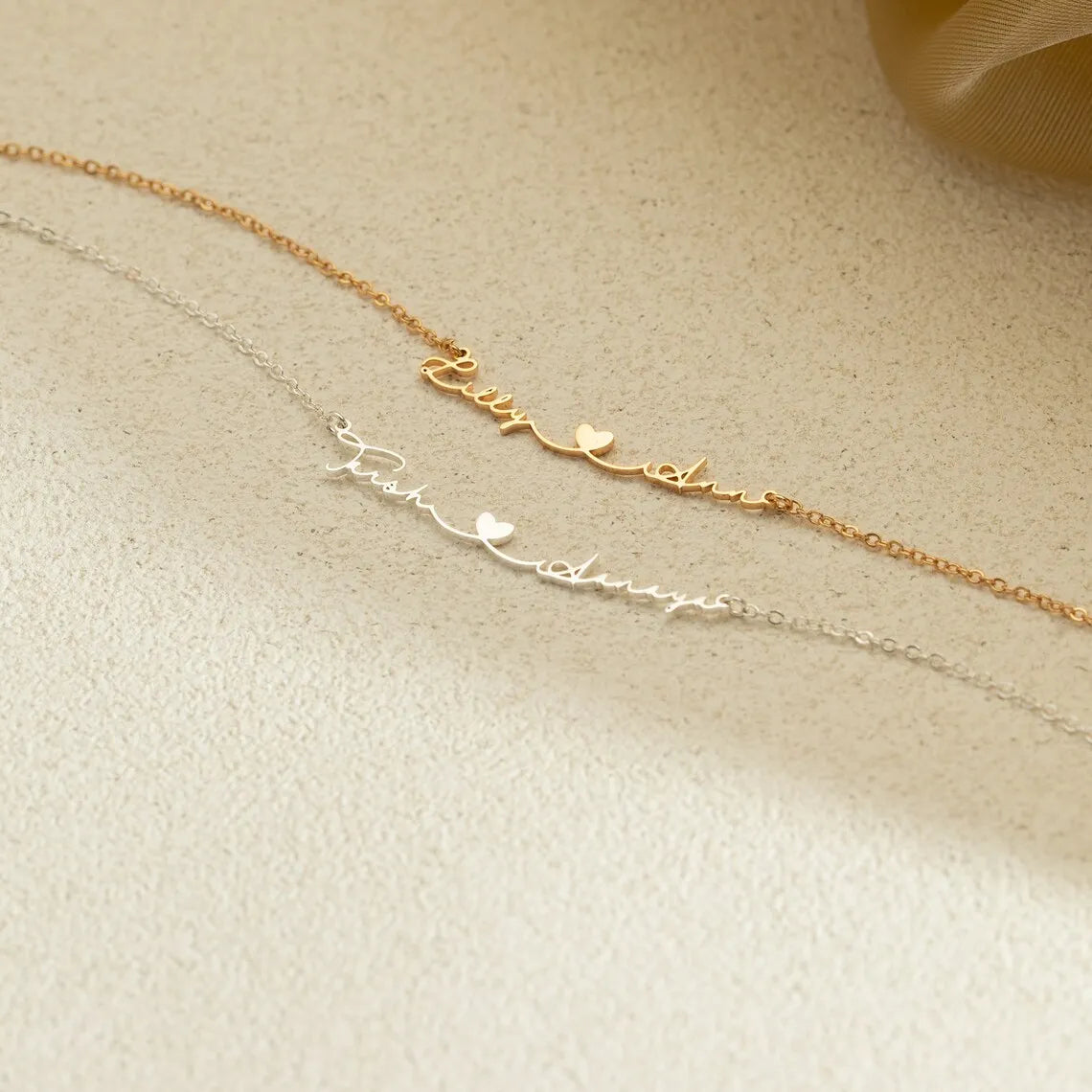  Personalized Two Name Necklace with Heart, Custom Couple Name Necklaces, Silver Letter Necklace for Women, Gifts For Couples, - Lootquake