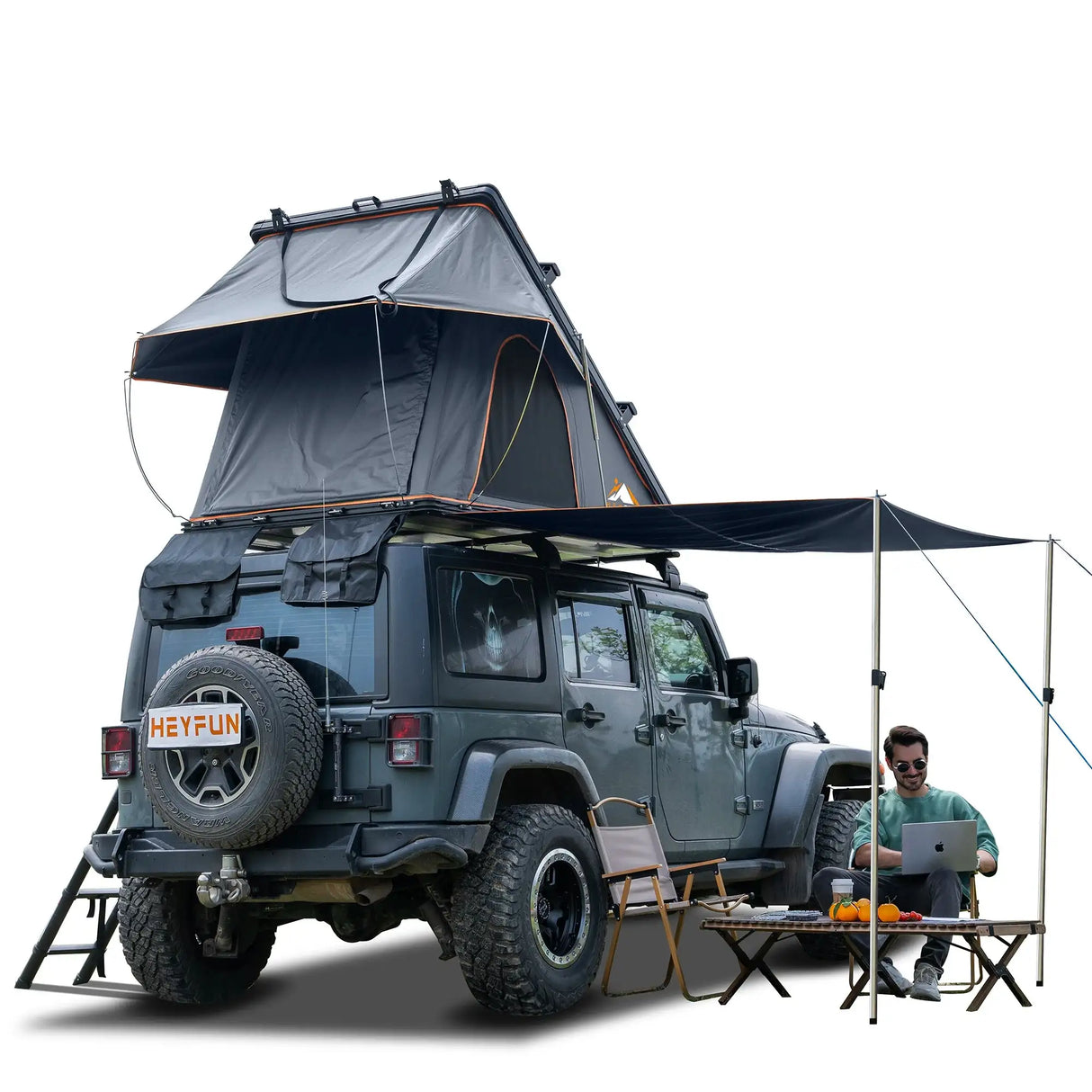Adventurer Plus Rooftop Tent Hardshell with Side Awning, Air Conditioner Outlet with Bracket, Replaceable Rain Flies - Lootquake