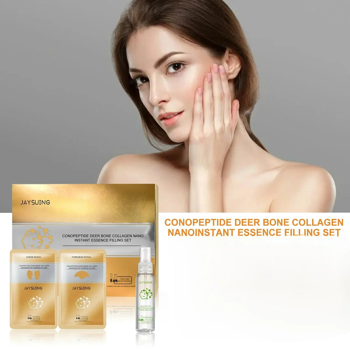 Kit de esencia de colágeno con péptidos de hueso de ciervo, antienvejecimiento, diluye manchas oscuras, líneas finas, reduce poros, blanquea y reafirma, rellena el rostro.