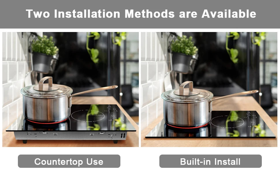 Table de cuisson électrique Karinear à 2 brûleurs, plaque de cuisson en céramique à prise 120 V, plan de travail de 12 pouces et plaque de cuisson électrique intégrée avec protection pour enfants