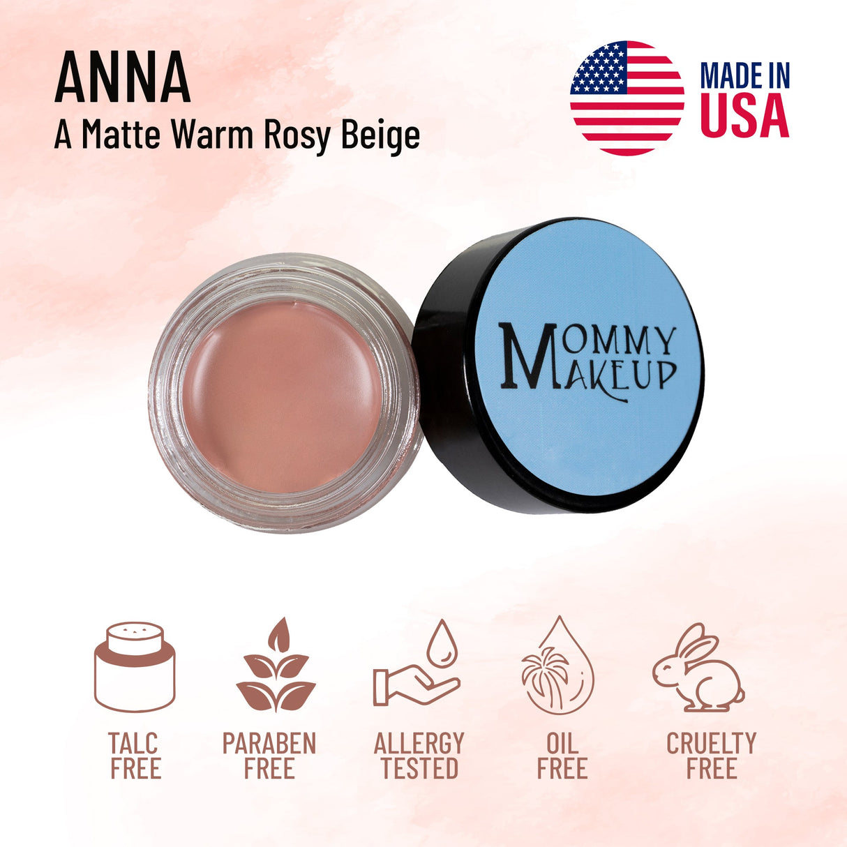 Anna Any Wear Creme: Un producto multiusos, resistente al agua, que se transforma en crema y polvo para ojos, mejillas y labios. Se puede usar en cualquier lugar.