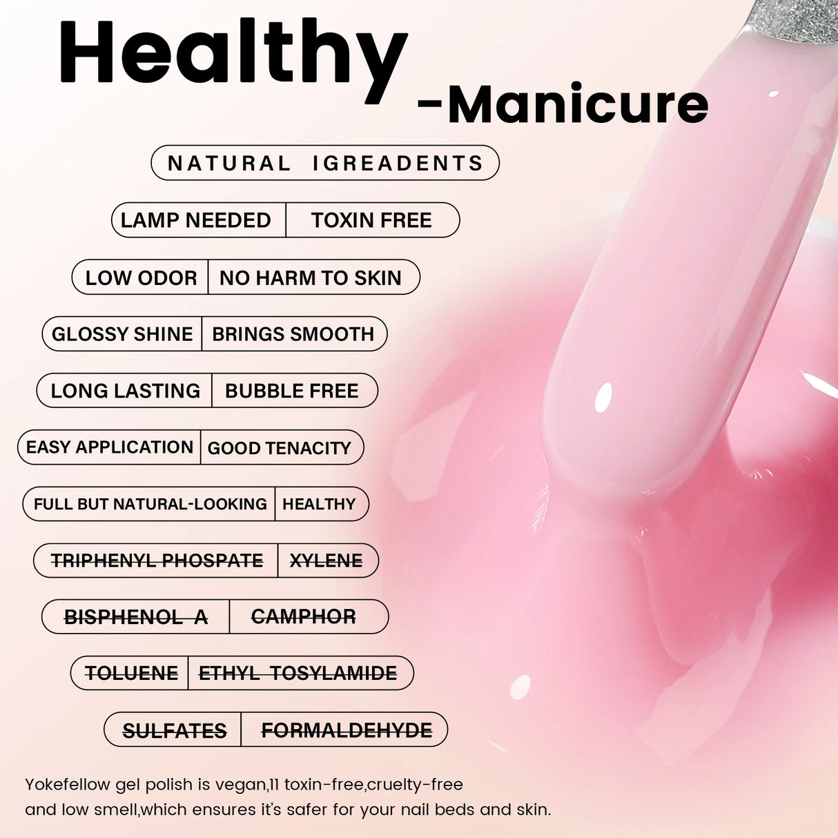 Esmalte de uñas en gel YOKEFELLOW de 15 g, color rosa nude, transparente, para construcción, extensión, remojo, UV LED, acrílico.
