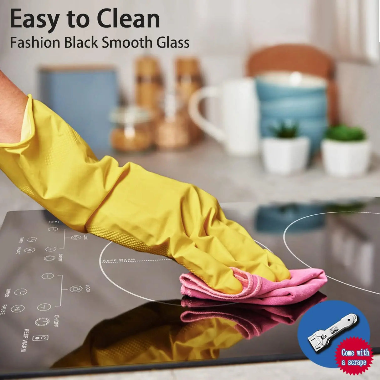 Table de cuisson électrique Karinear à 2 brûleurs, plaque de cuisson en céramique à prise 120 V, plan de travail de 12 pouces et plaque de cuisson électrique intégrée avec protection pour enfants