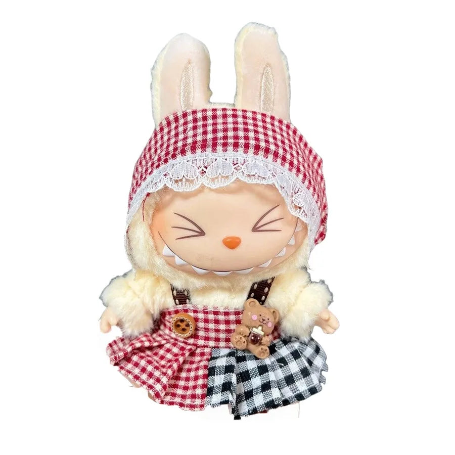 Labubu 17 cm Poupée Mode Mignonne Peluche Poupée Vêtements Ensemble pour Garçons avec Vêtements et Accessoires Convient pour Poupées Mode Peluche