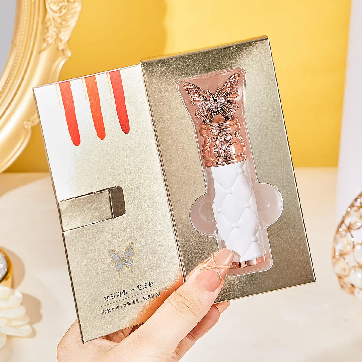 Ocheal Satin-Like Color-Holding Tri-Color Lipstick Waterproof Long Lasting Liquid Lipstick Tint Moisturizing Tear Off Lip Stain