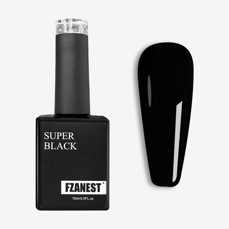 FZANEST Esmalte de uñas en gel súper negro de alta pigmentación, laca de uñas en gel UV LED, color blanco y negro puro, para decoración de uñas
