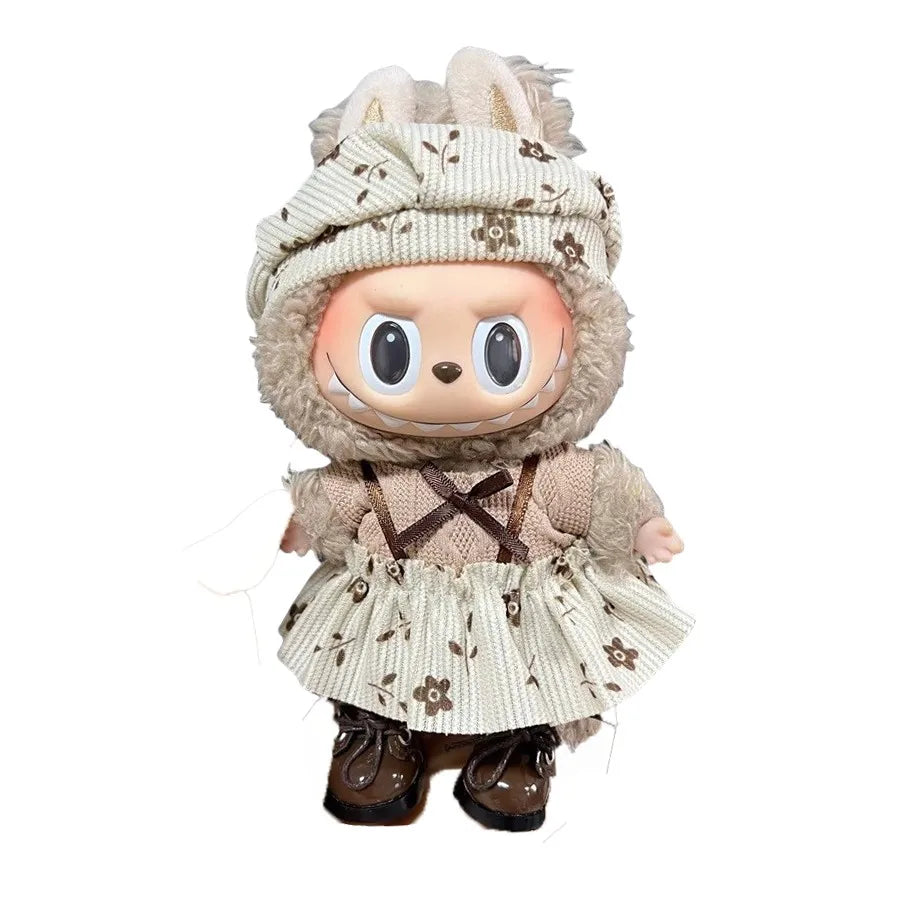 Labubu 17 cm Poupée Mode Mignonne Peluche Poupée Vêtements Ensemble pour Garçons avec Vêtements et Accessoires Convient pour Poupées Mode Peluche
