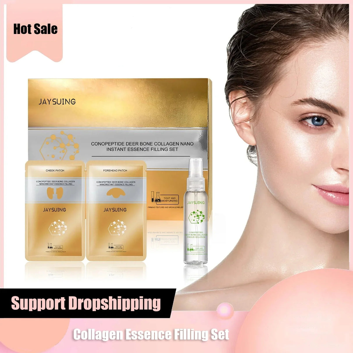 Kit de esencia de colágeno con péptidos de hueso de ciervo, antienvejecimiento, diluye manchas oscuras, líneas finas, reduce poros, blanquea y reafirma, rellena el rostro.