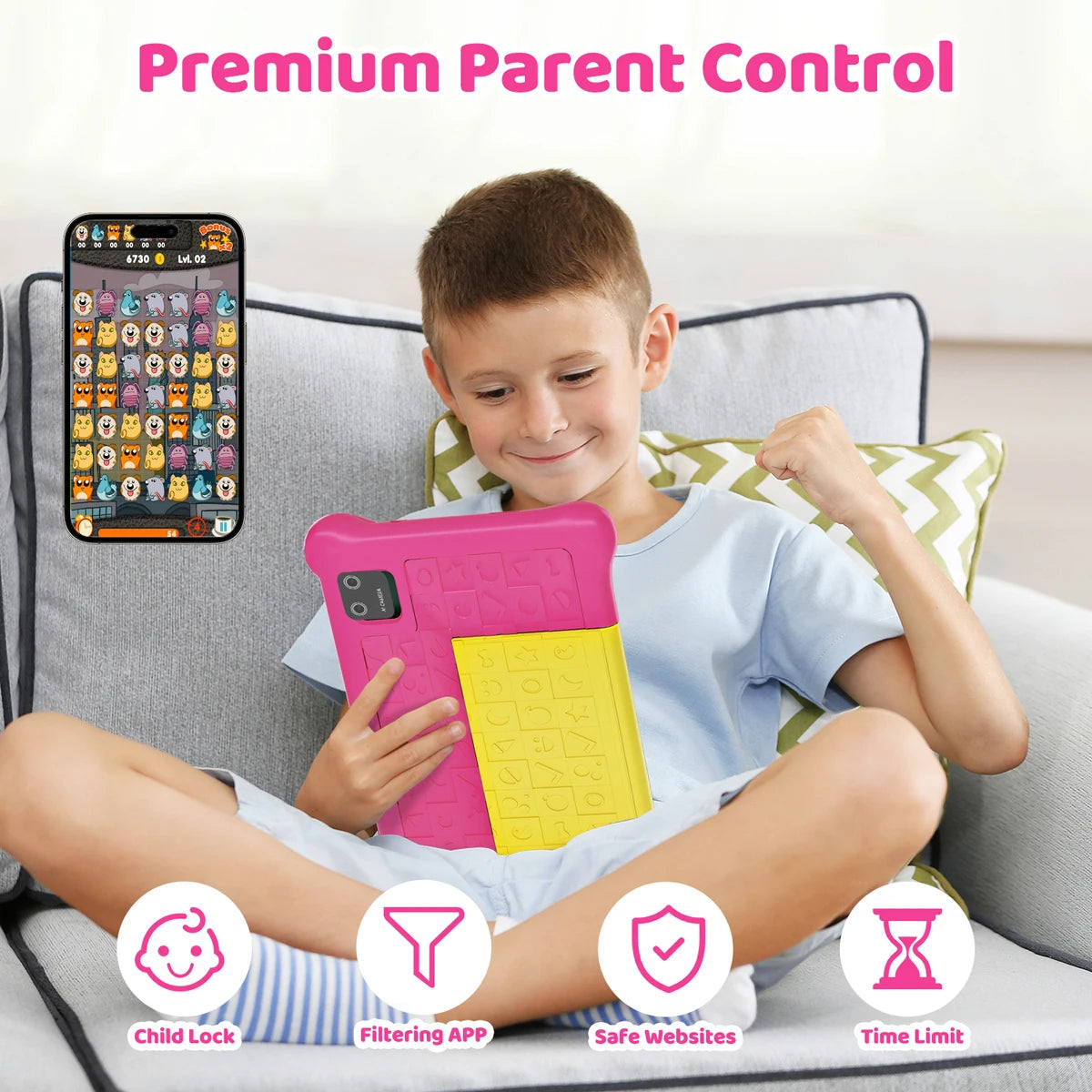 Tablette enfant TK707 7 pouces Android 13 Quad Core 5 Go RAM 32 Go ROM 128 Go extensible WiFi Bluetooth Cadeau enfant Logiciel pour enfants Manette de jeu