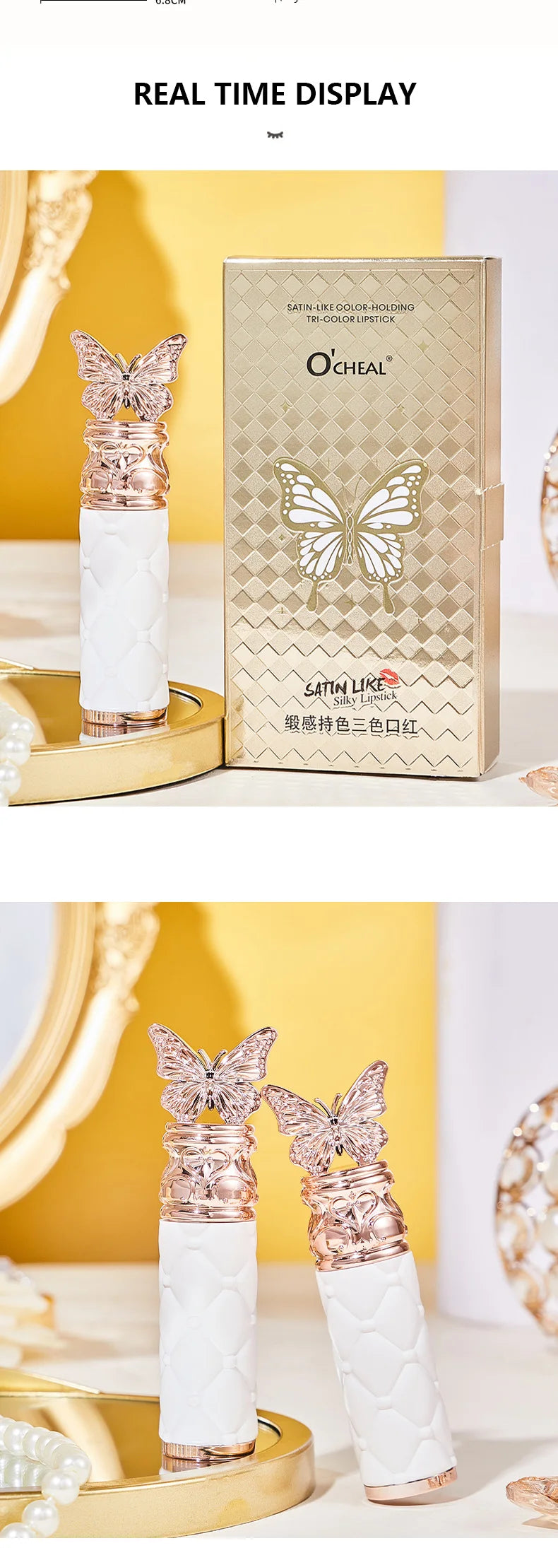 Ocheal Satin-Like Color-Holding Tri-Color Lipstick Waterproof Long Lasting Liquid Lipstick Tint Moisturizing Tear Off Lip Stain