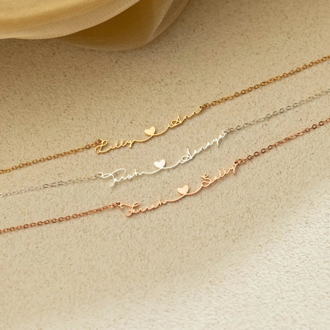  Personalized Two Name Necklace with Heart, Custom Couple Name Necklaces, Silver Letter Necklace for Women, Gifts For Couples, - Lootquake