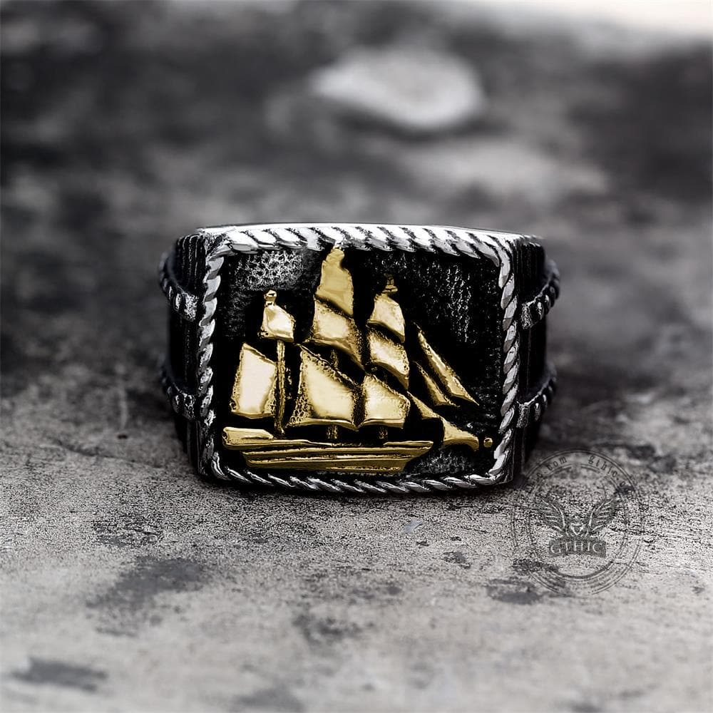 Barque Sailing Ship Stainless Steel Marine Ring
