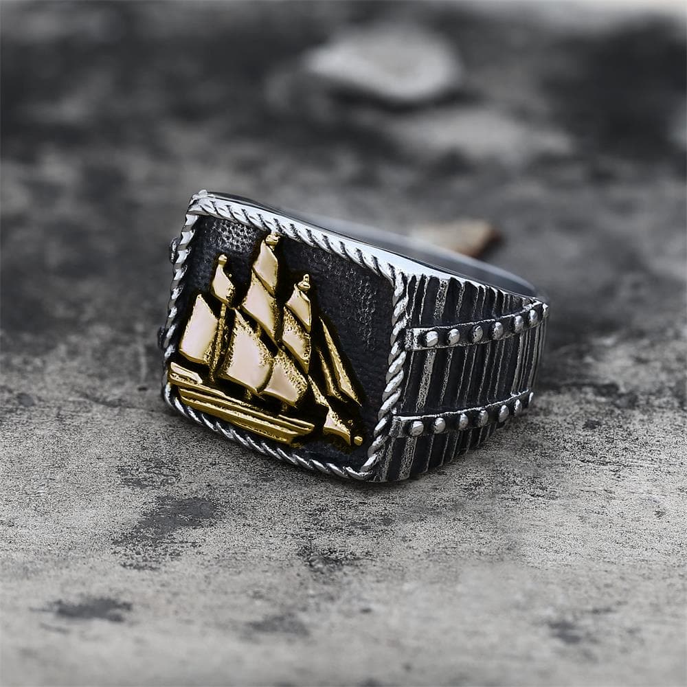 Barque Sailing Ship Stainless Steel Marine Ring