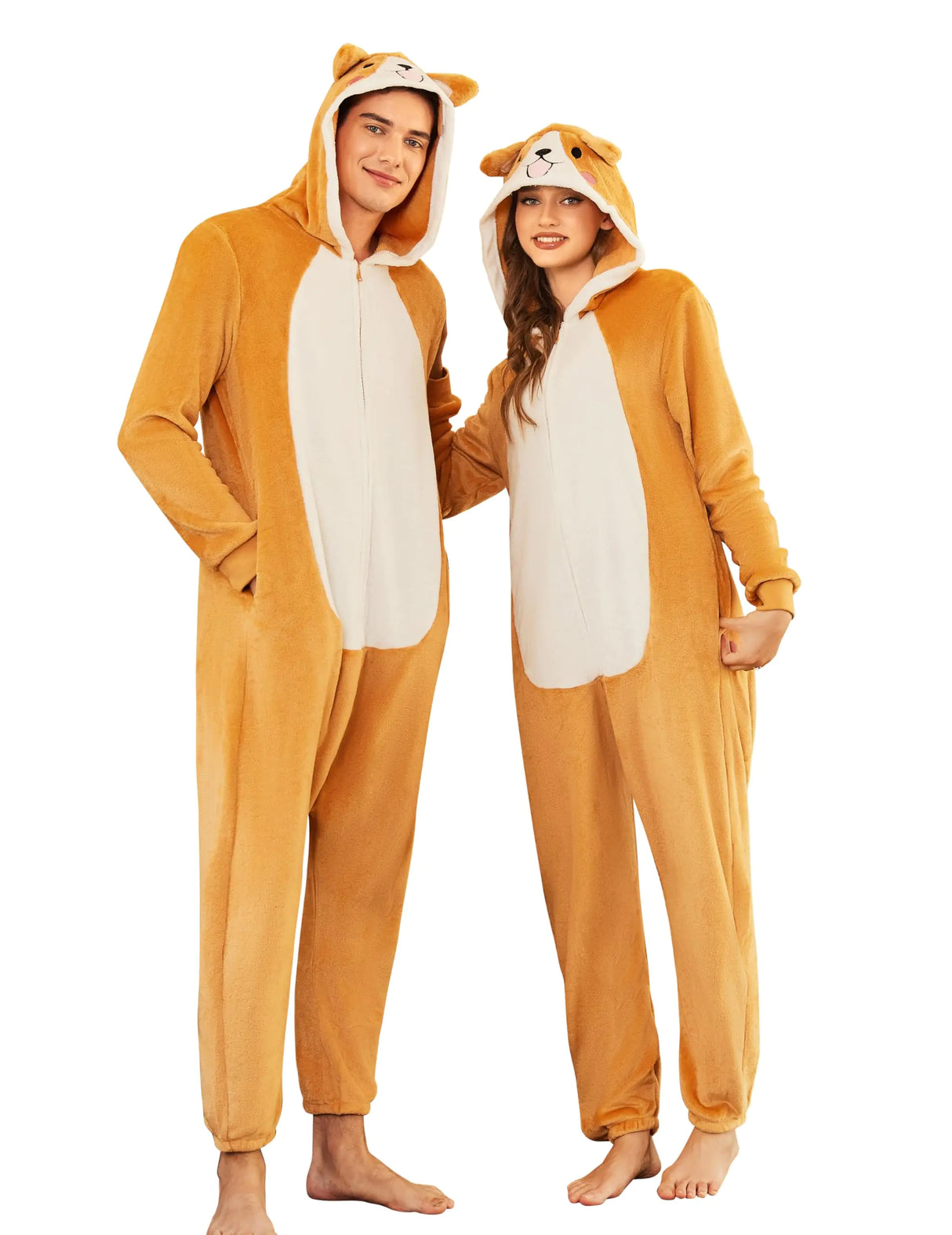 Ekouaer Unisex Adult Animal Onesie One Piece Fleece Pajamas Halloween Costume Sleepwear Homewear Corgi S