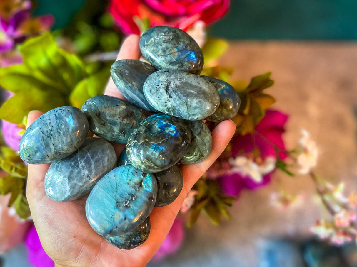 Bulk BLUE Labradorite PalmStone, 1 Lb Bulk Labradorite Crystal Palms
