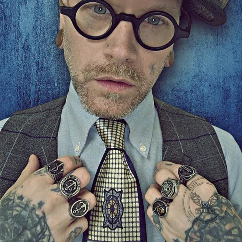 Anillo marino de acero inoxidable con ancla