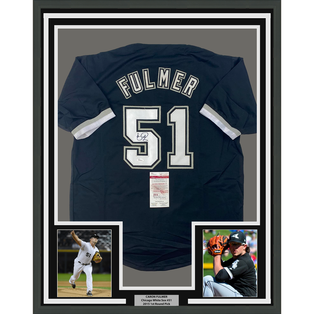 Camiseta de béisbol negra de Chicago de 35 x 39 de Carson Fulmer, enmarcada y firmada (JSA COA)