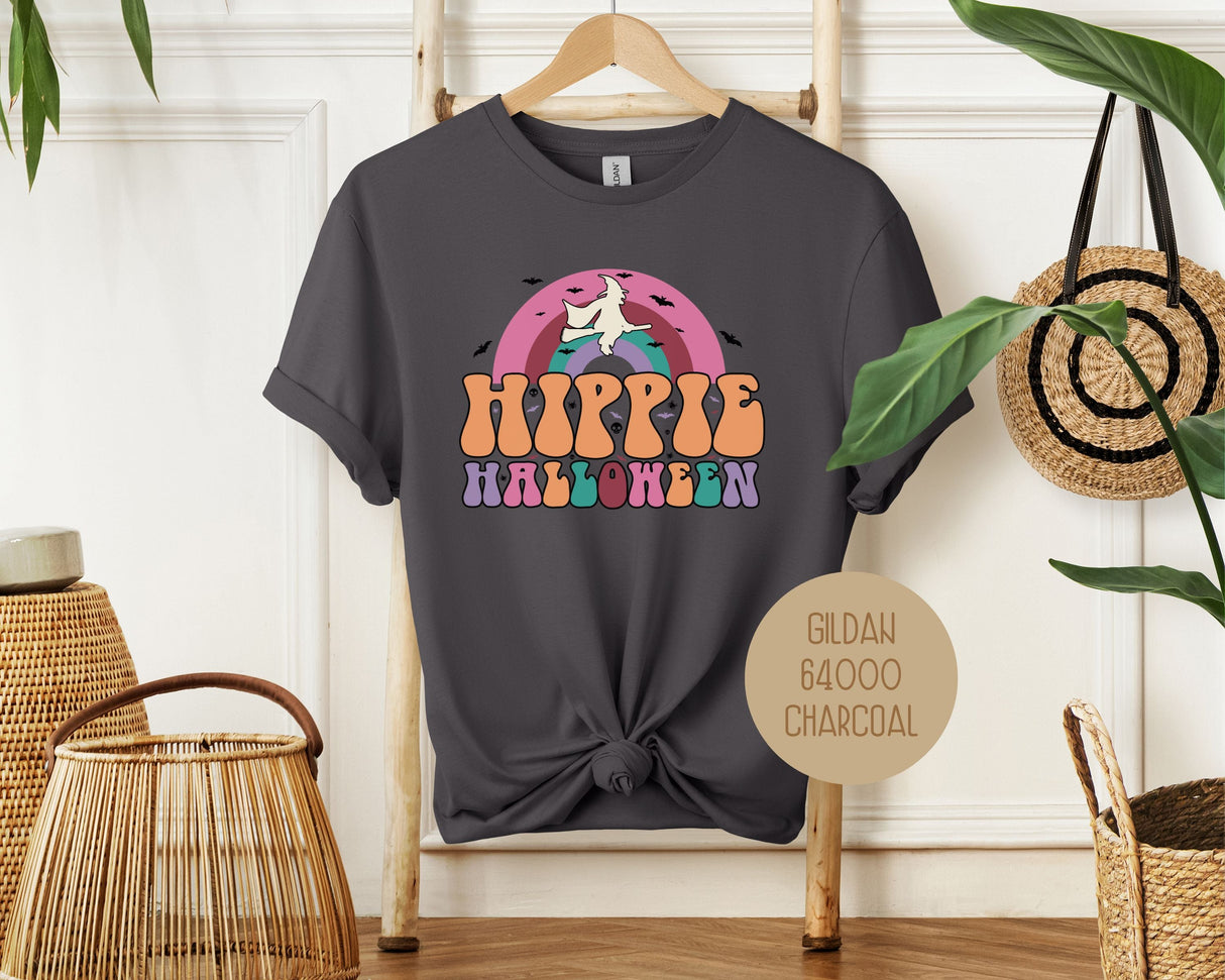 Hippie Halloween Retro Witch Rainbow Shirt-0