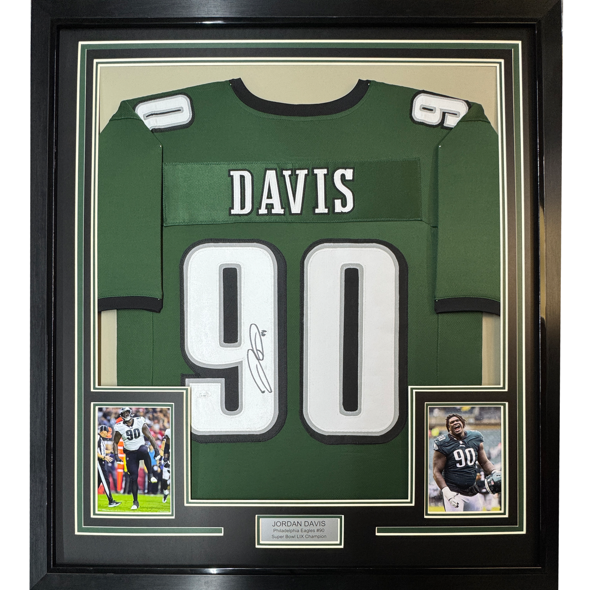 Framed Autographed/Signed Jordan Davis 35x39 Philadelphia Green Football Jersey JSA COA
