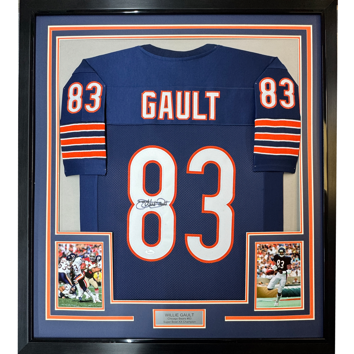 Framed Autographed/Signed Willie Gault 35x39 Chicago Blue Football Jersey JSA COA